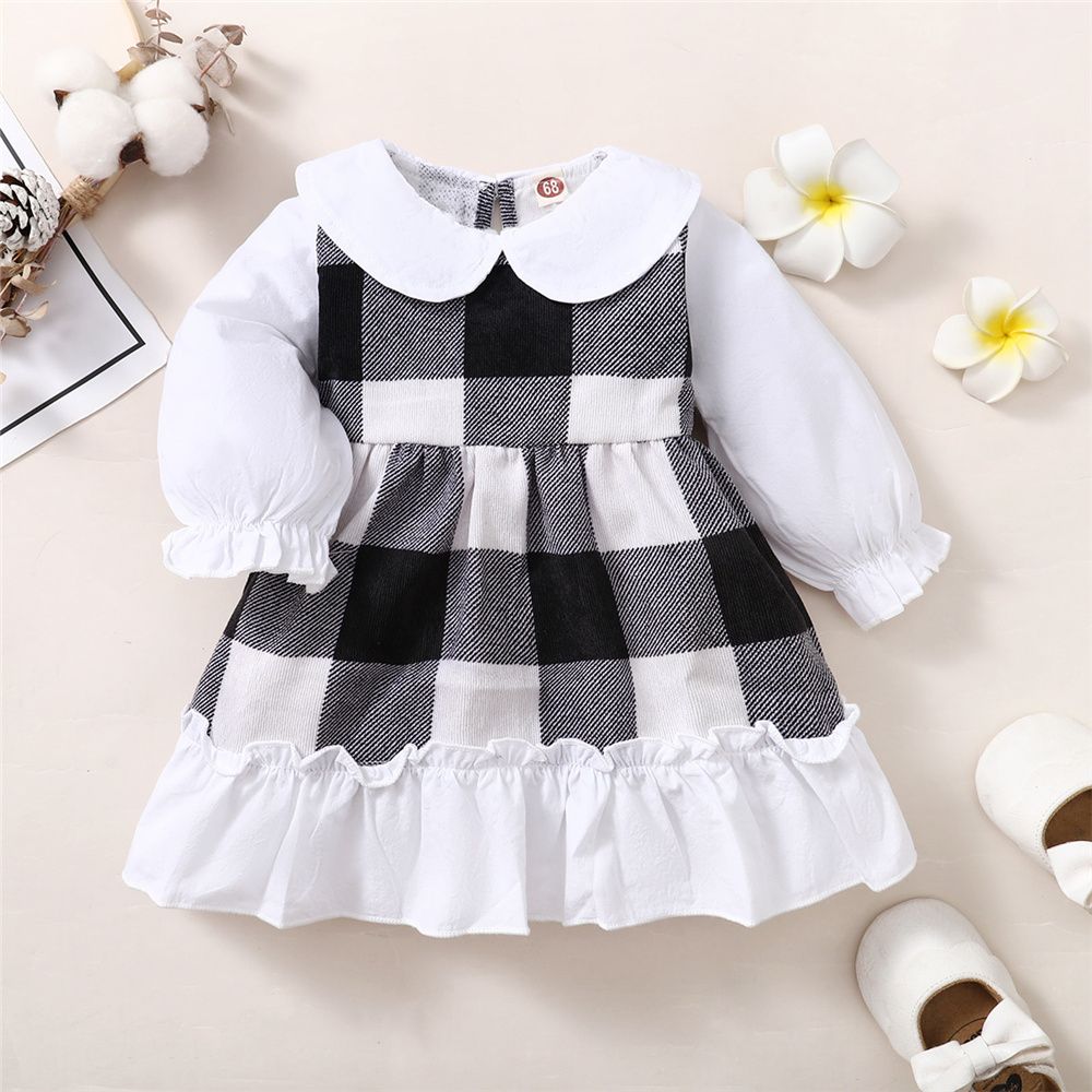 0-2 Years Infant Baby Girl Dress/Ruffle Peter Pan Collar Plaid Dress