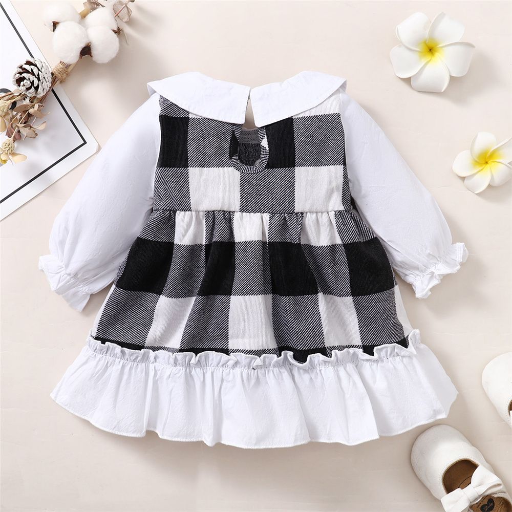 0-2 Years Infant Baby Girl Dress/Ruffle Peter Pan Collar Plaid Dress
