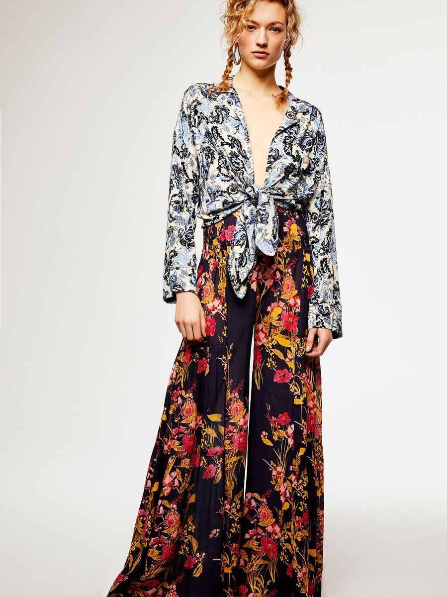 Ladies Beach Wide Leg Pants Tie Pants Digital Printing Loose Casual Pants