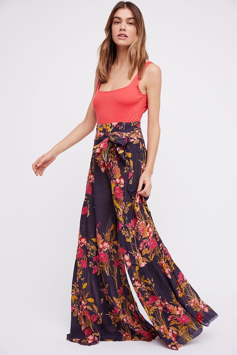 Ladies Beach Wide Leg Pants Tie Pants Digital Printing Loose Casual Pants