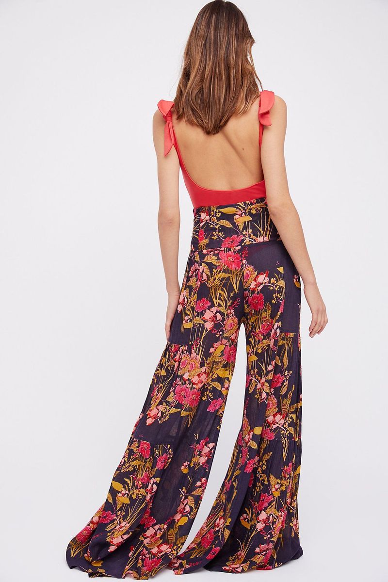 Ladies Beach Wide Leg Pants Tie Pants Digital Printing Loose Casual Pants