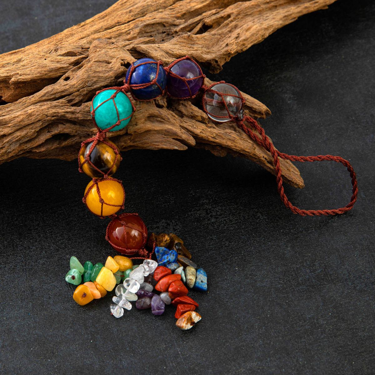 7 Chakra Pendant Round Balls Gemstone Tassel Spiritual