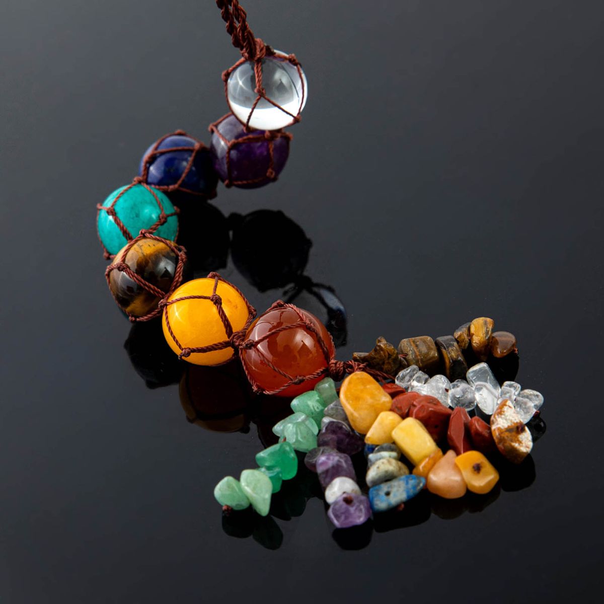 7 Chakra Pendant Round Balls Gemstone Tassel Spiritual