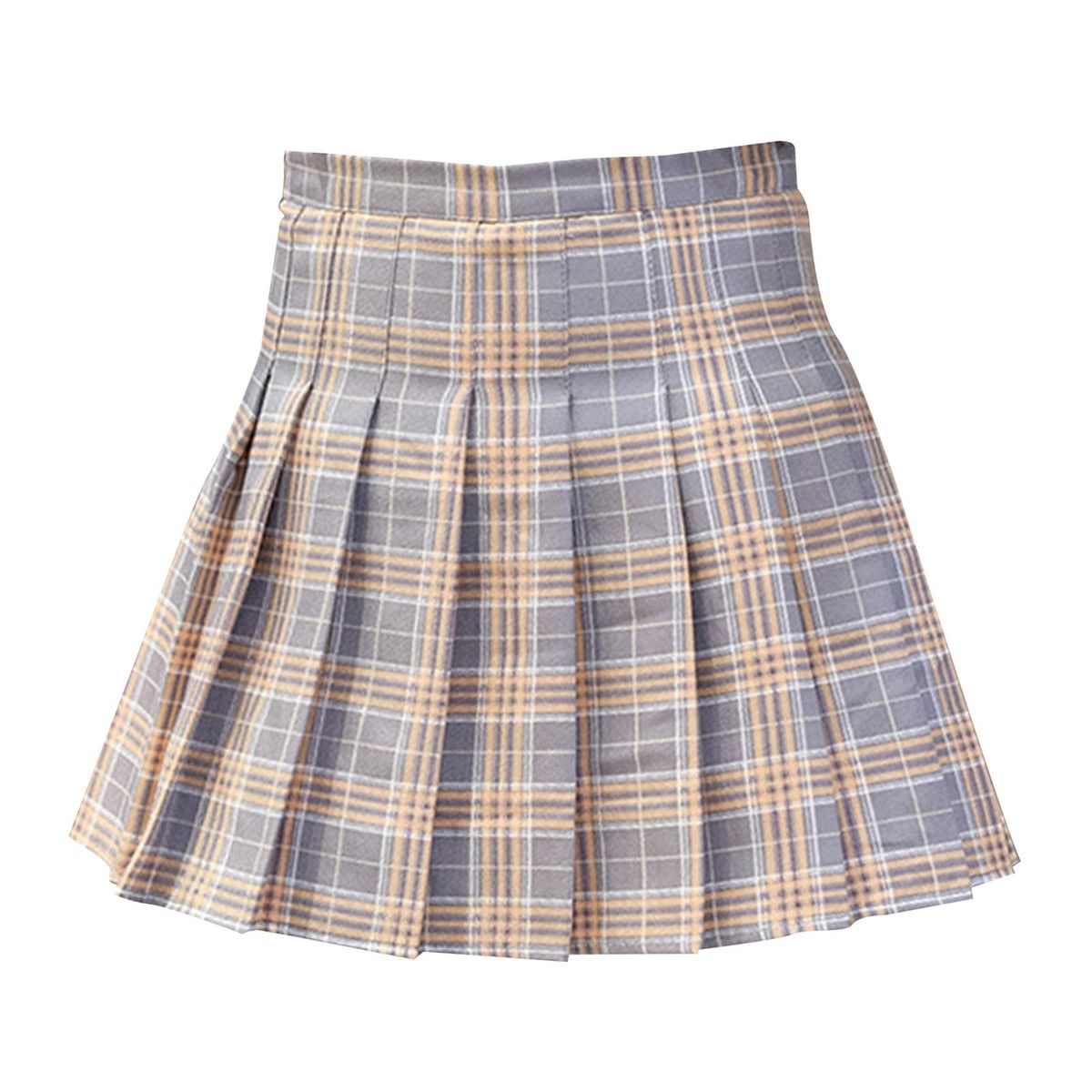 Women Girls High Waisted Pleated Skirt Skater Tennis Grey