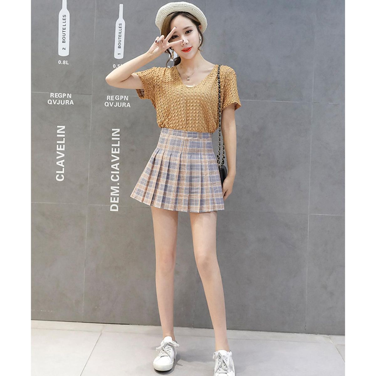 Women Girls High Waisted Pleated Skirt Skater Tennis Grey