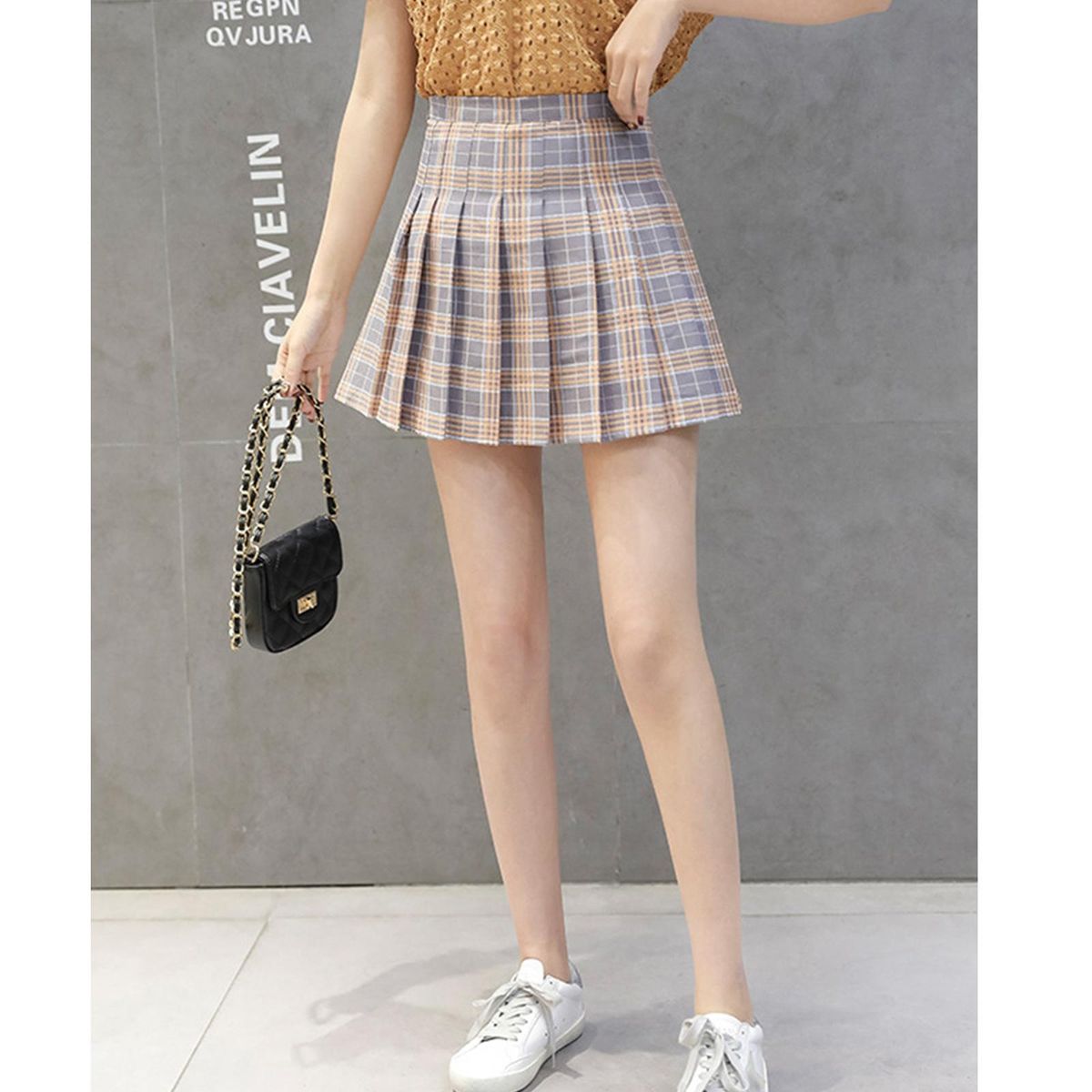 Women Girls High Waisted Pleated Skirt Skater Tennis Grey