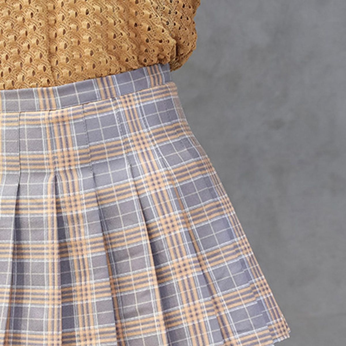 Women Girls High Waisted Pleated Skirt Skater Tennis Grey
