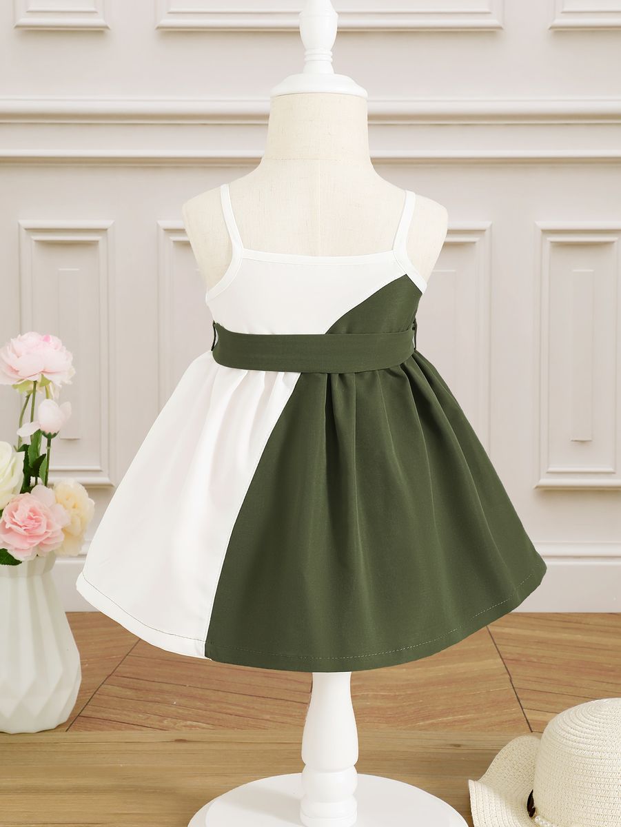 Infant Baby Girl Green White Color Matching Slip Dress