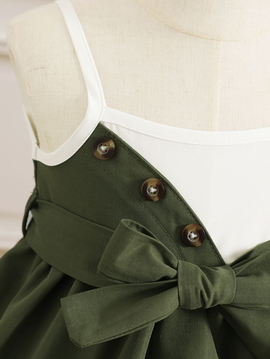Infant Baby Girl Green White Color Matching Slip Dress