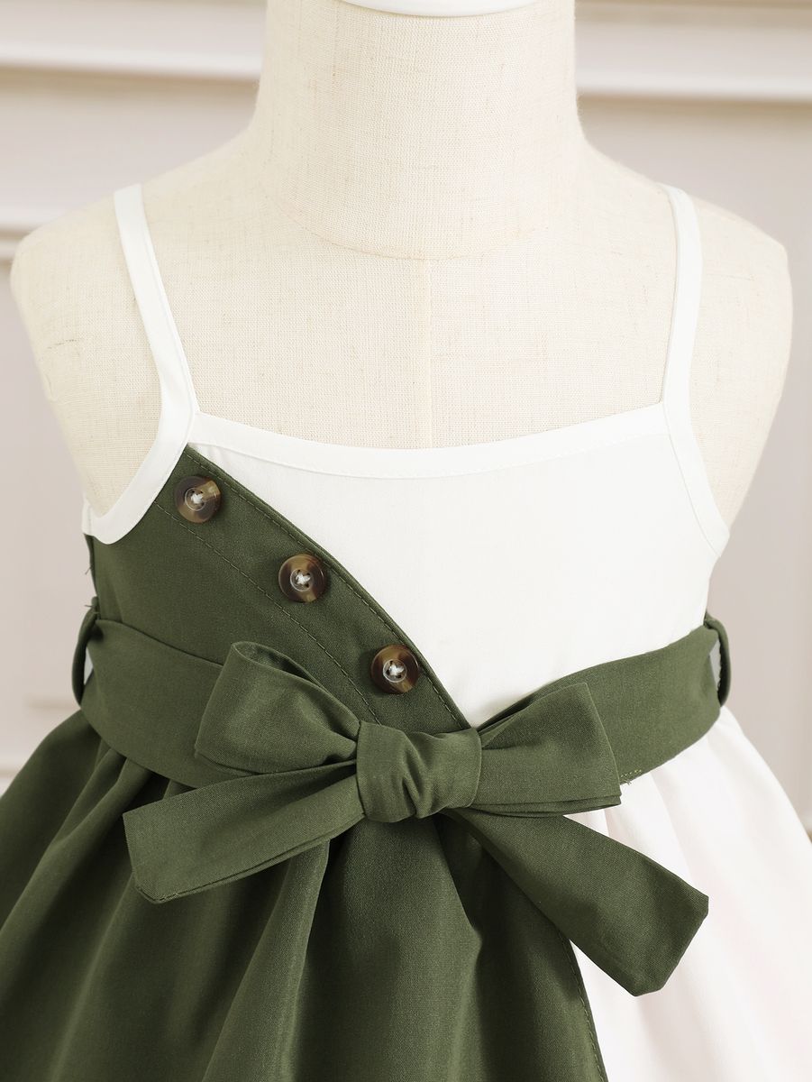 Infant Baby Girl Green White Color Matching Slip Dress
