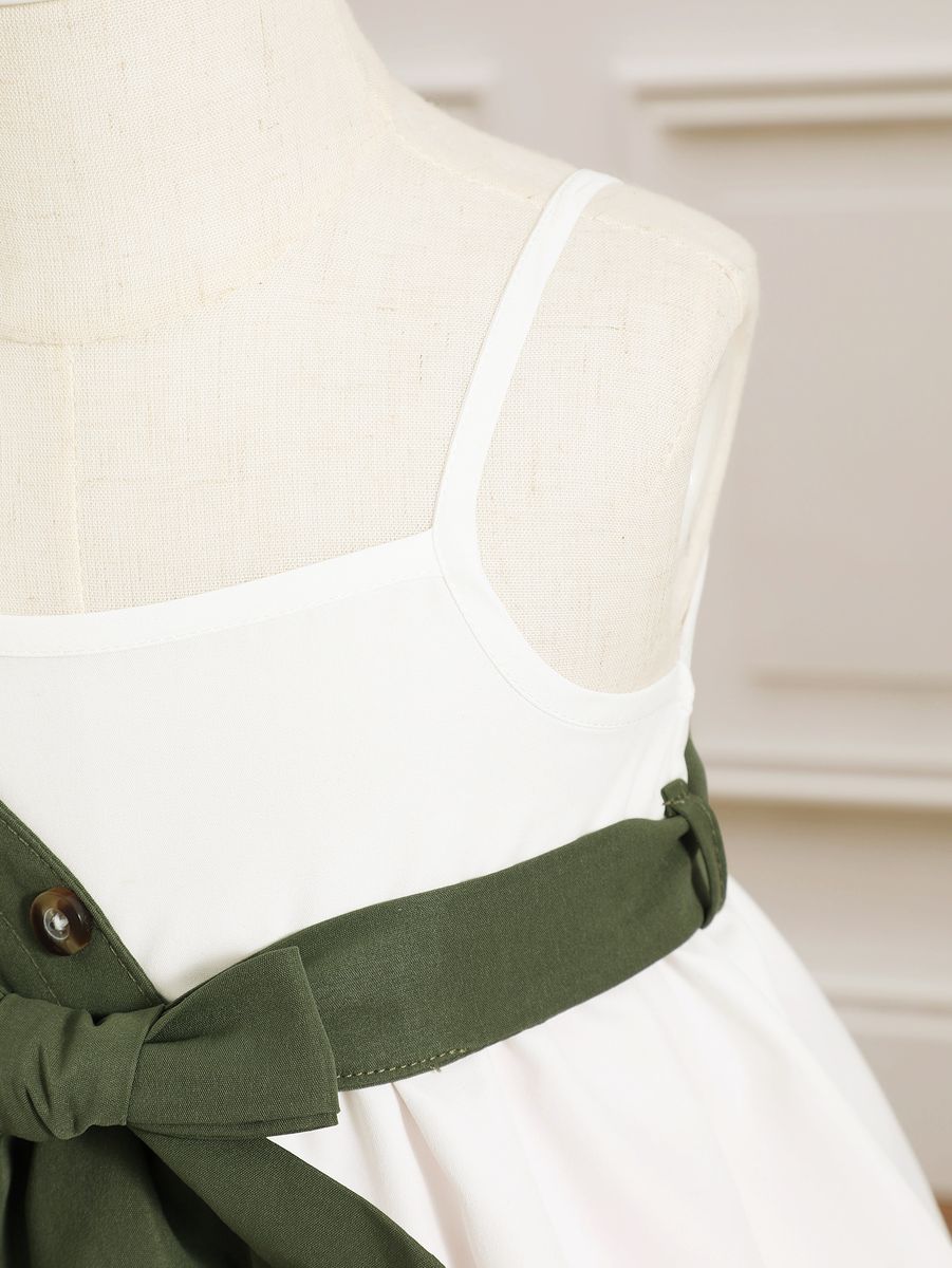 Infant Baby Girl Green White Color Matching Slip Dress