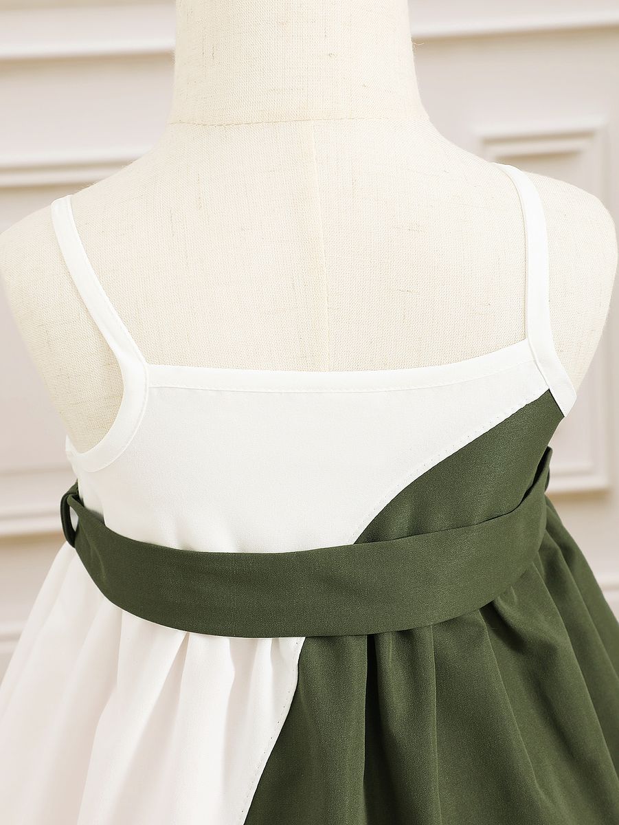 Infant Baby Girl Green White Color Matching Slip Dress