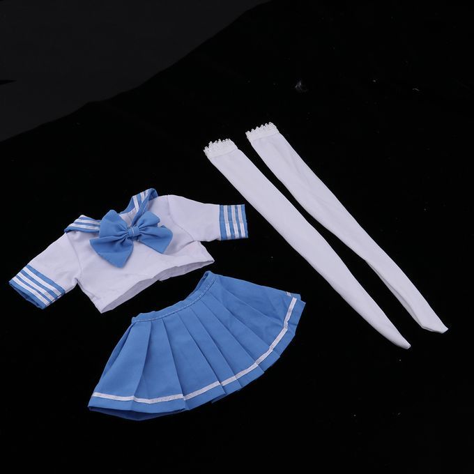 Japanese Style School Uniform Blue Skirt Tops Stocking For Dollfie