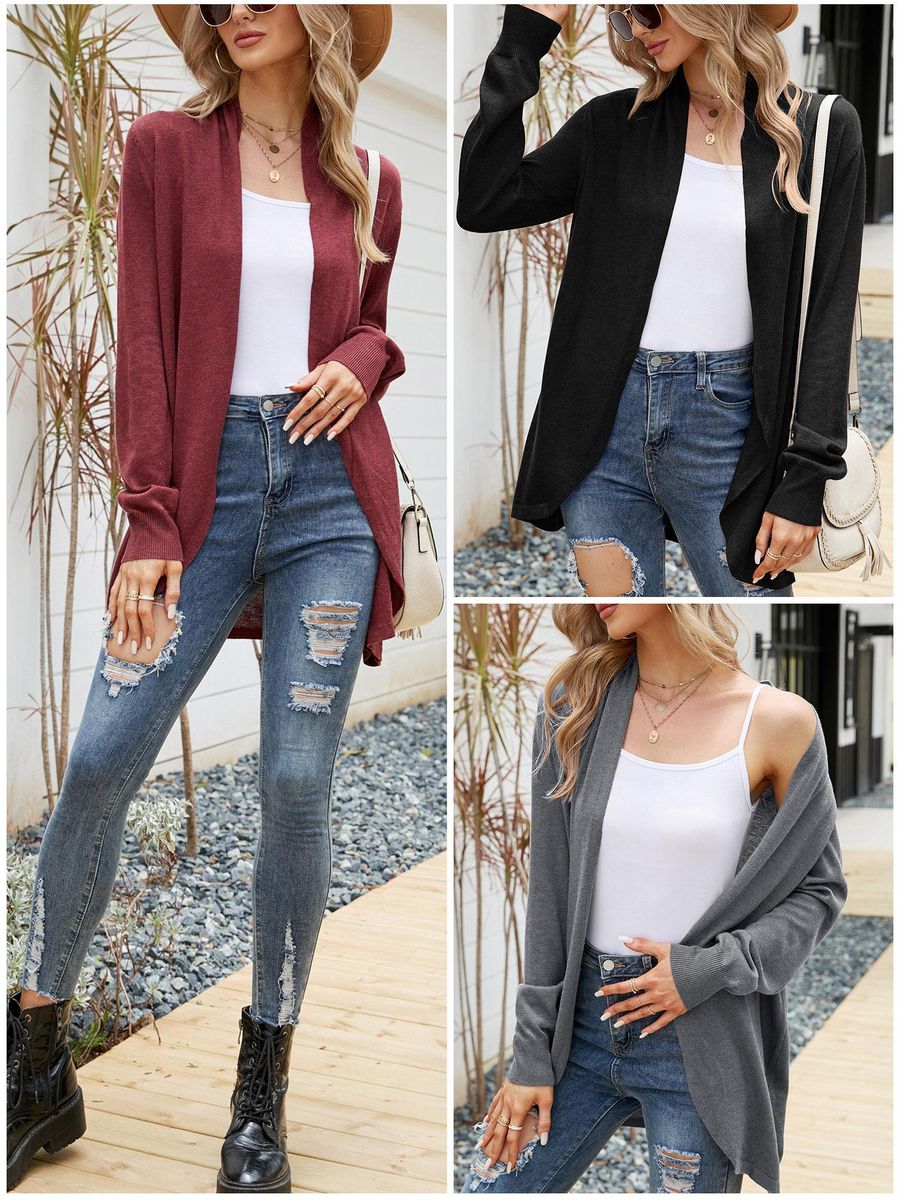 Women Cardigan Open Front Drape Long Sleeve Loose Casual Coats