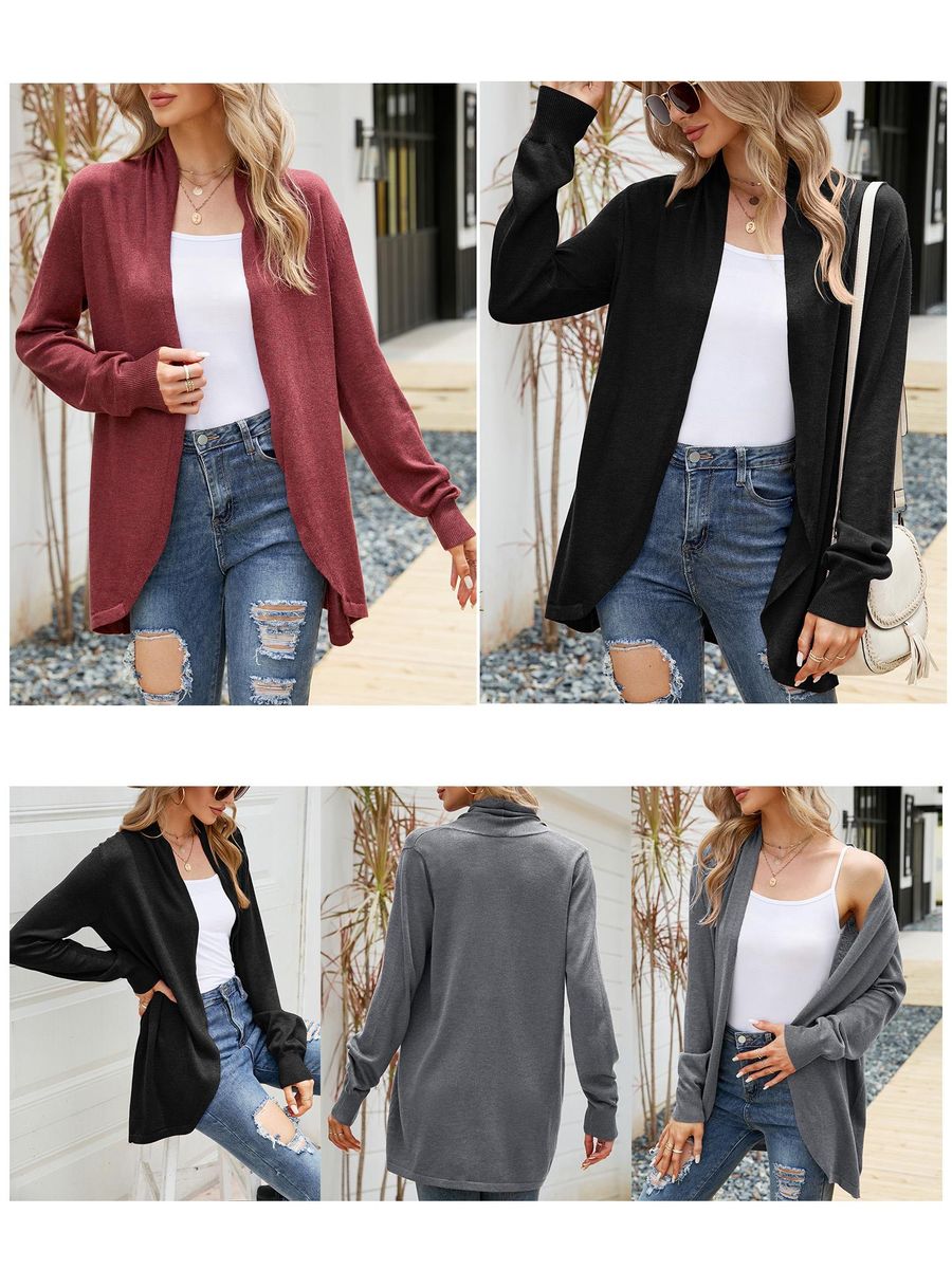 Women Cardigan Open Front Drape Long Sleeve Loose Casual Coats