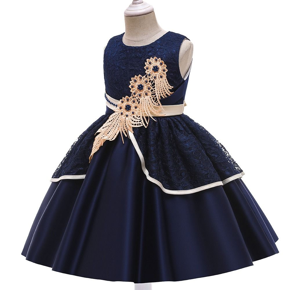 GIRL SEQUIN LEAF BALL GOWN - NAVY BLUE - G85