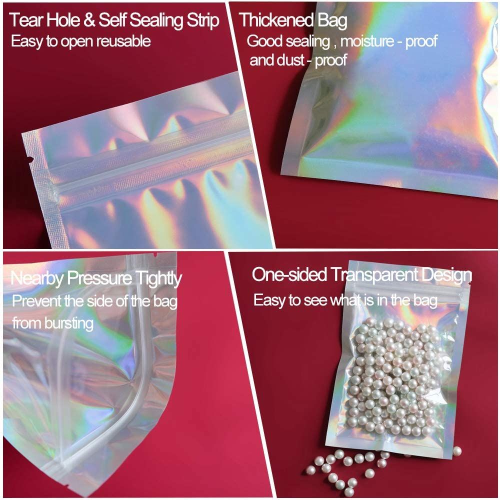 10 Pieces Holographic Resealable Bags 4 X 6" Foil Pouch