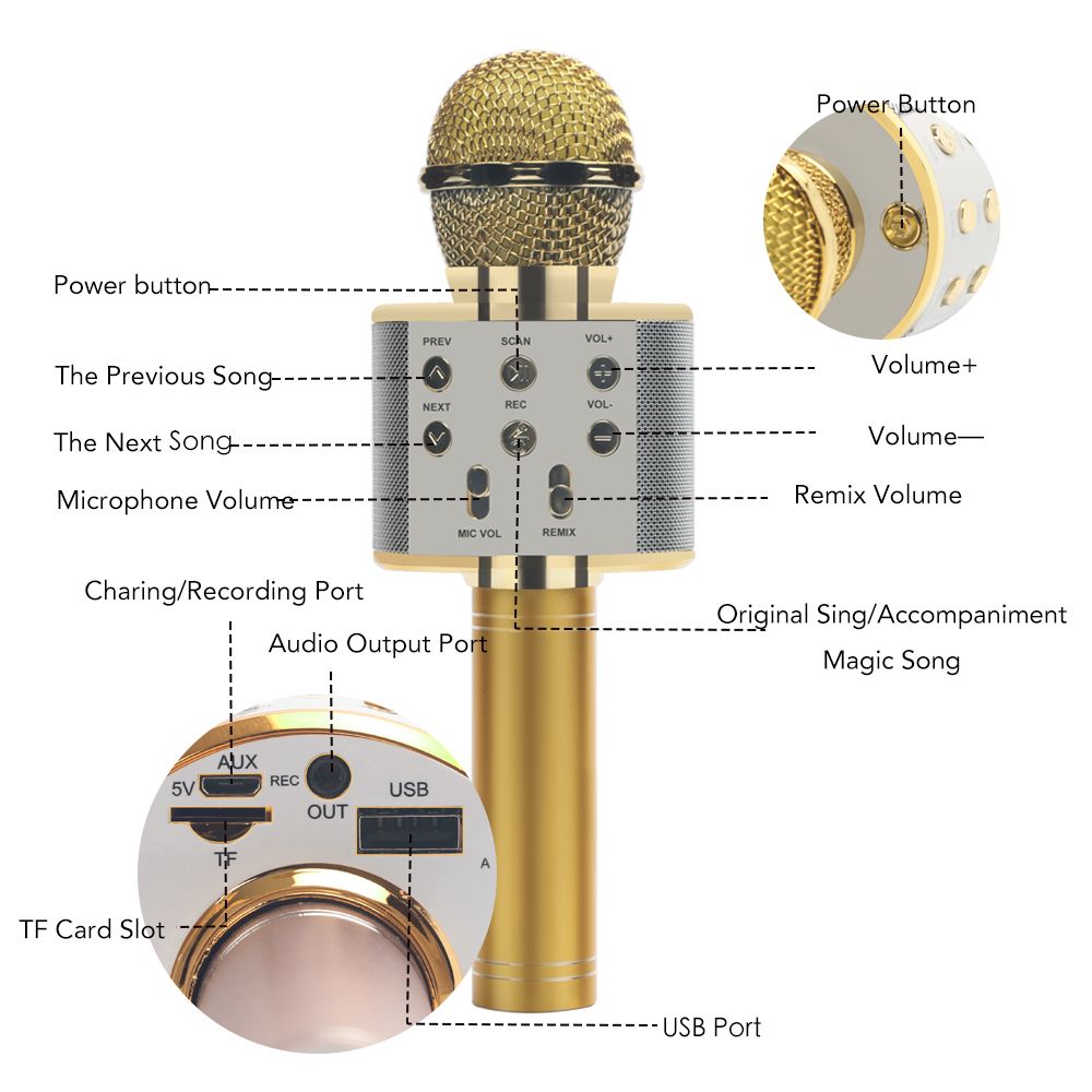 WS858 Wireless Karaoke Microphone Portable Bluetooth KTV Music Singing Speaker Mikrofon