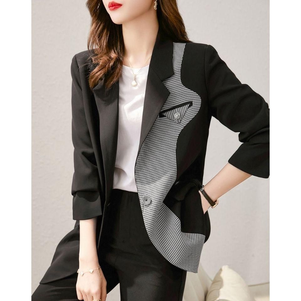 Plump Girls Small Suit Female 2022 Spring New Fashion Commuter Temperament Leisure Contrast Color Coat Stitching Suit