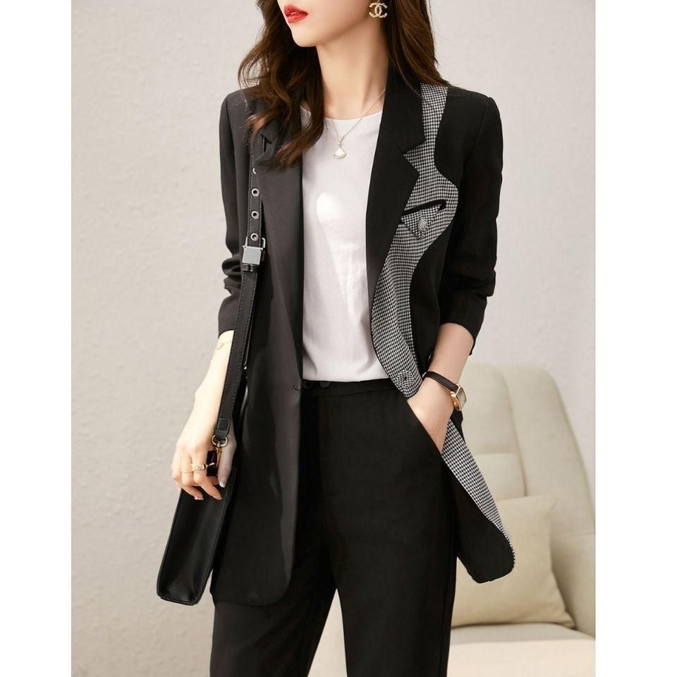 Plump Girls Small Suit Female 2022 Spring New Fashion Commuter Temperament Leisure Contrast Color Coat Stitching Suit