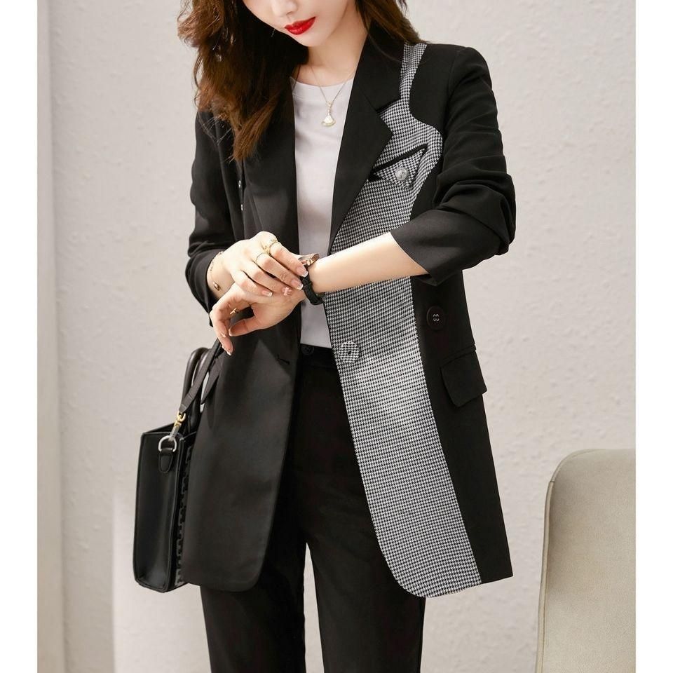 Plump Girls Small Suit Female 2022 Spring New Fashion Commuter Temperament Leisure Contrast Color Coat Stitching Suit