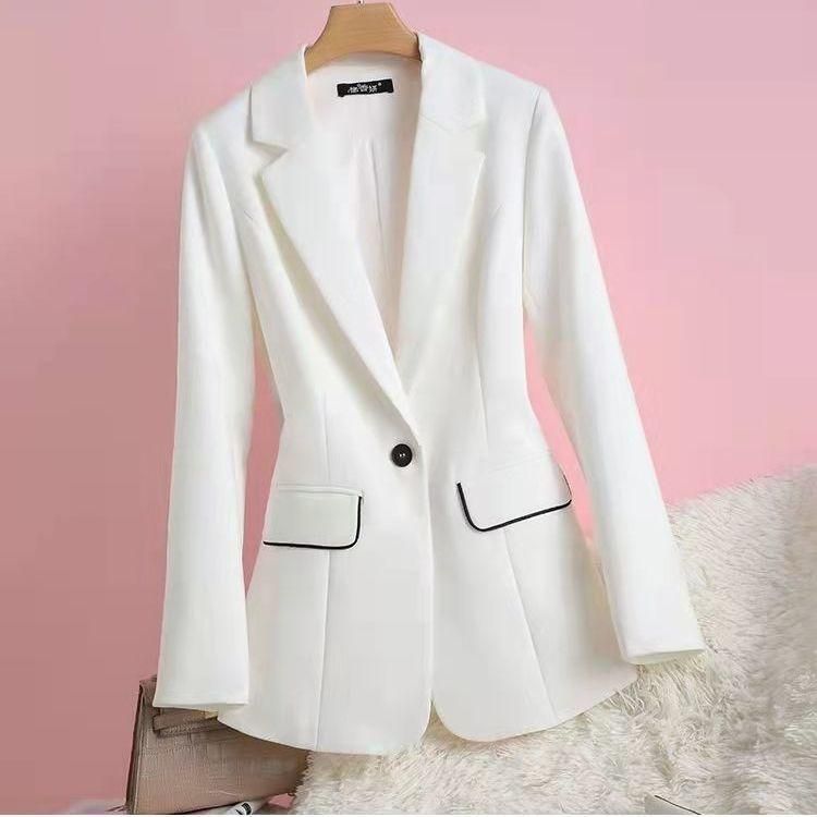 White Suit Women's Jacket Spring and Autumn New Small Business Suit Figure Flattering Graceful Tops High-Grade Non-Ironing Suit Waist-Tight