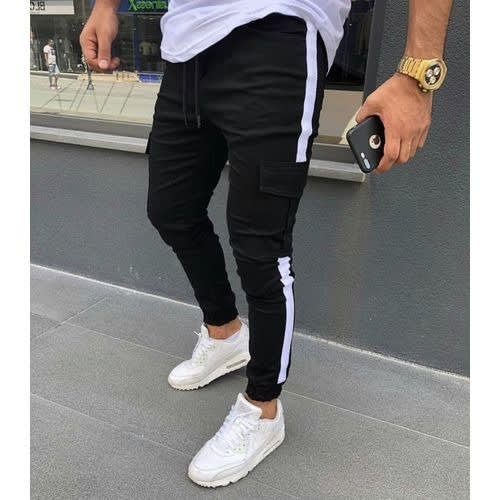 White Stripe Black Combat Joggers