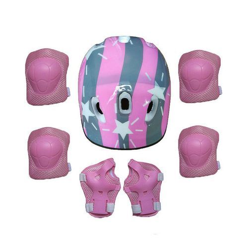 7Pcs/set Kids Boy Girl Safety Helmet Knee Elbow Pad Sets Children Cycling Skate Bicycle Helmet Protection Safety Guard(#2 Striped Pink)