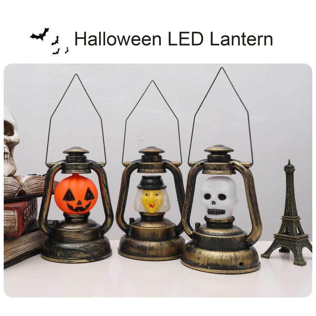 Halloween LED Lantern Witch Skull Pumpkin Shape Decorative Hanging Lantern Gift for Indoor Outdoor Halloween Party Festivals Decor