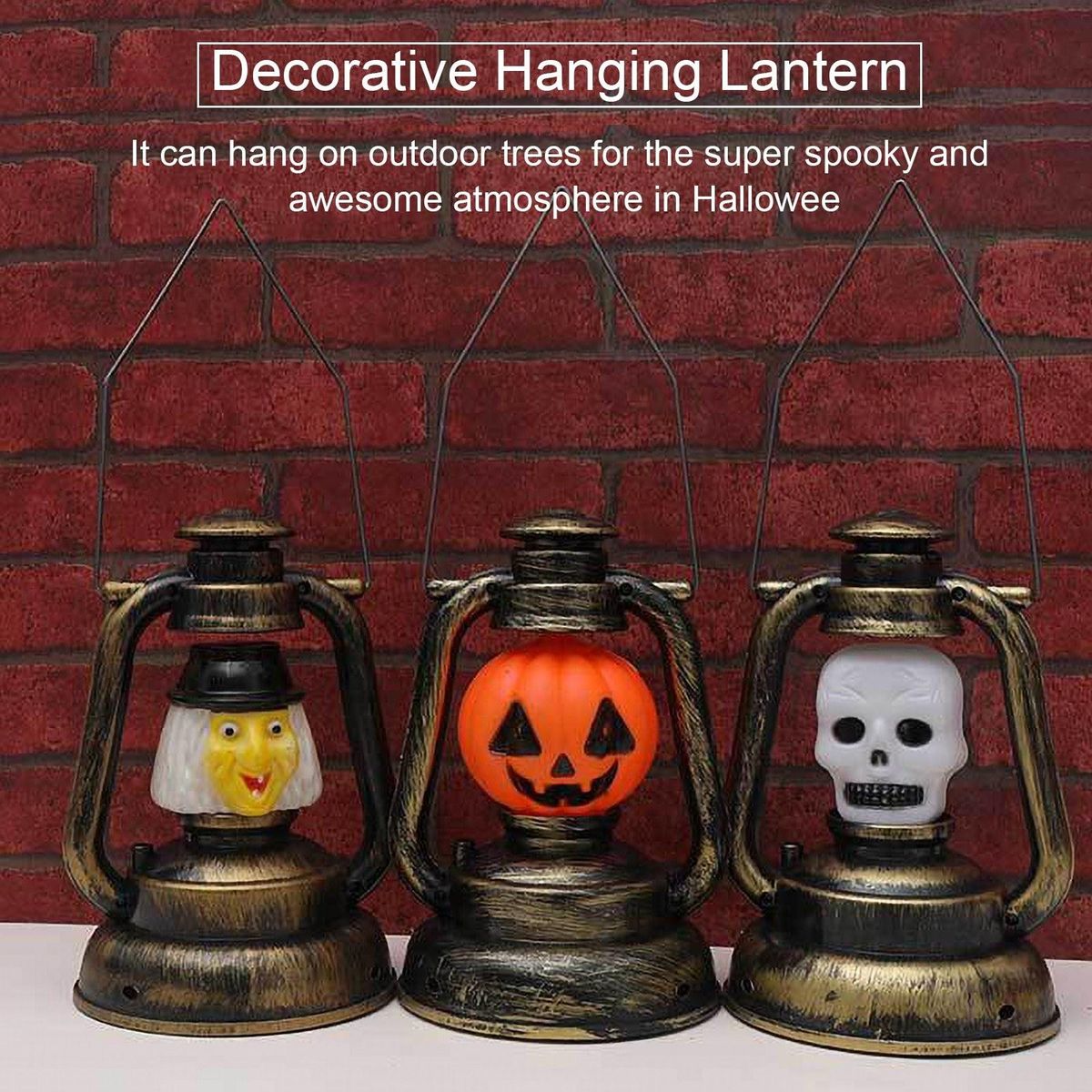 Halloween LED Lantern Witch Skull Pumpkin Shape Decorative Hanging Lantern Gift for Indoor Outdoor Halloween Party Festivals Decor