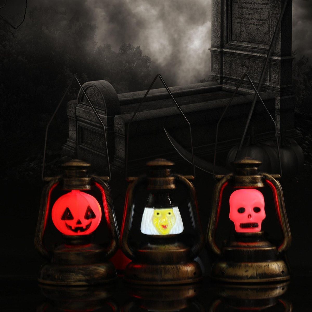 Halloween LED Lantern Witch Skull Pumpkin Shape Decorative Hanging Lantern Gift for Indoor Outdoor Halloween Party Festivals Decor