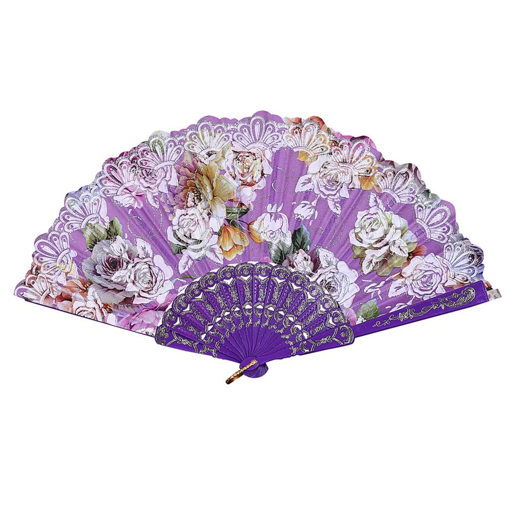 2020 Flower Color Home Party Style Held #0509 Drop Hand Silk Fan Dance Folding Wedding Chinese Gift Practical Lace Craft Fans