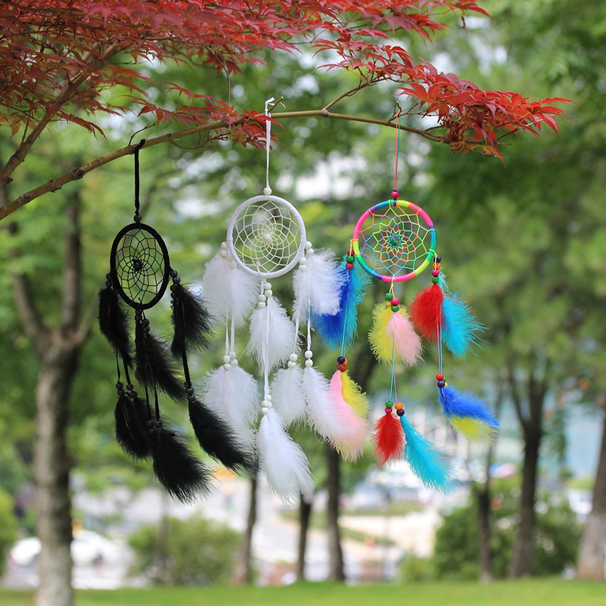 Dream Catcher Feather Decor Pendant Hanging Gift Exquisite Home Decor Ornament for Bedroom-Multicolor