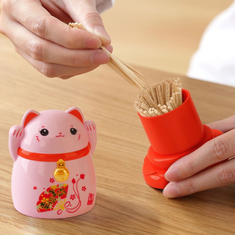 2pcs China Lucky Cat Toothpick Dispenser Box