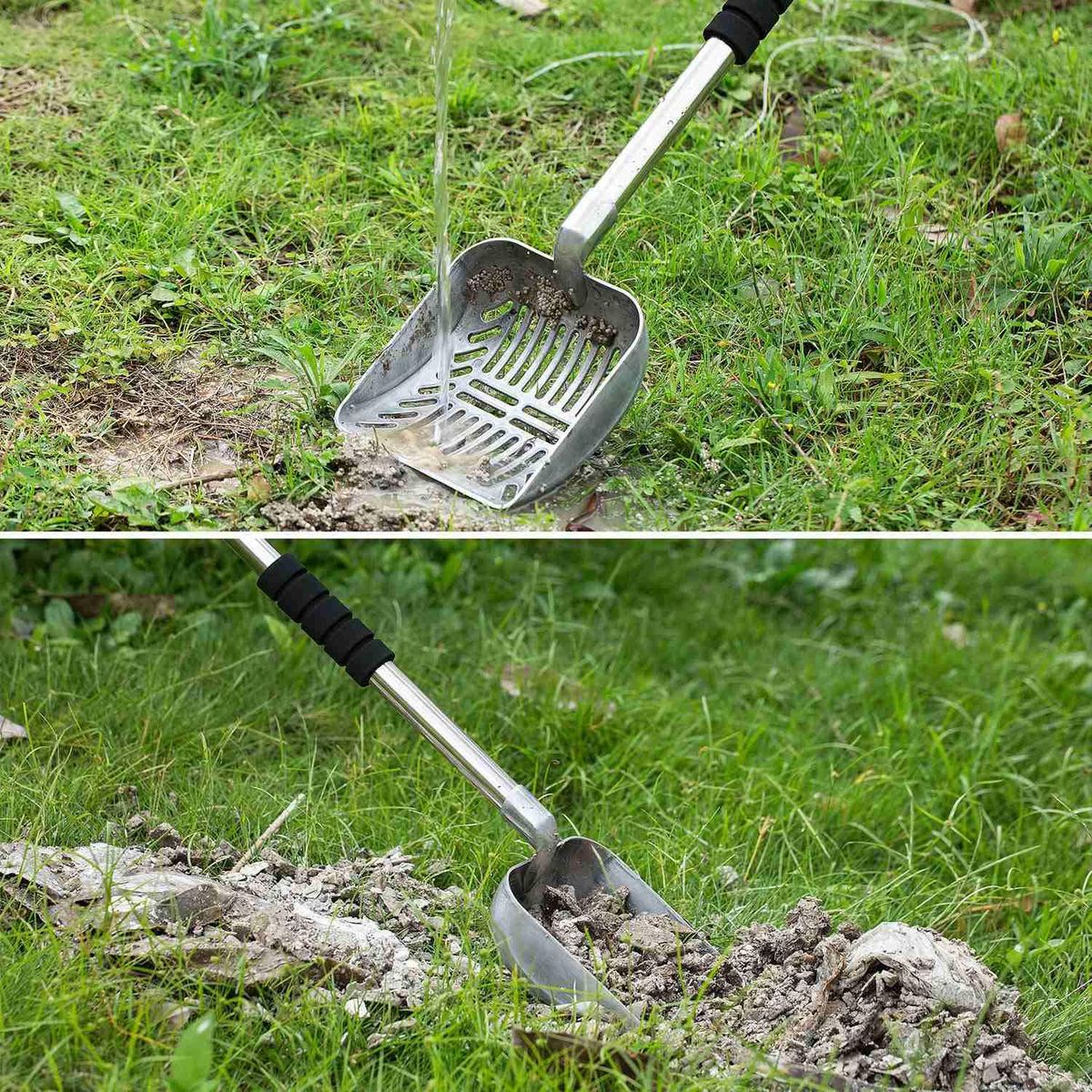 Metal Cat Litter Scoop With Deep Shovel And Long Handle Detachable Stainless Steel Non-Stick Cat Litter Sifter With Foam Padded Grip Handle No Bending Back Heavy Duty Scooper