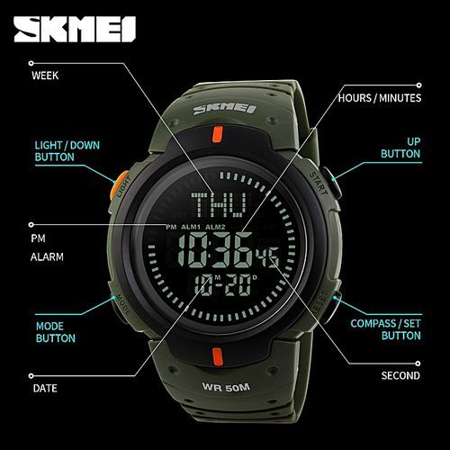 SKMEI 1231 SKMEI 1231 Outdoor Man Sports Compass Watches Hiking Digital LED Electronic Watch - Black