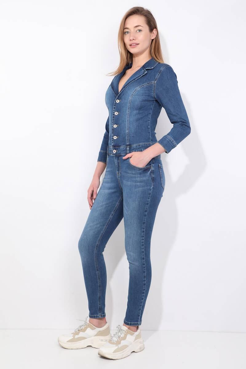 Women's Dark Blue Jean Jumpsuit Pants