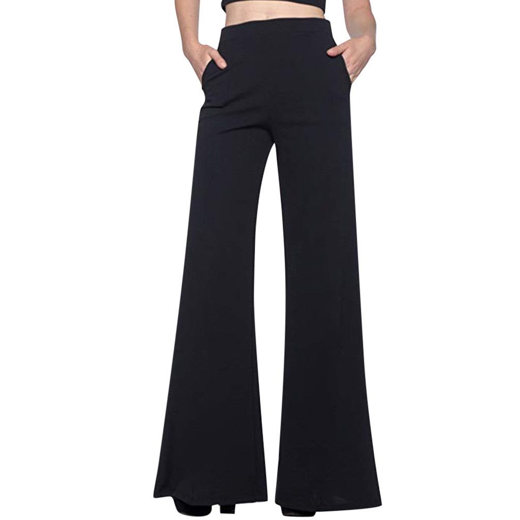 High Waist Wide Leg Pants Women Fashion Solid Loose Wide Long Trousers Flowing Palazzo Pants Korean Style Loose Leisure Trousers(#White)