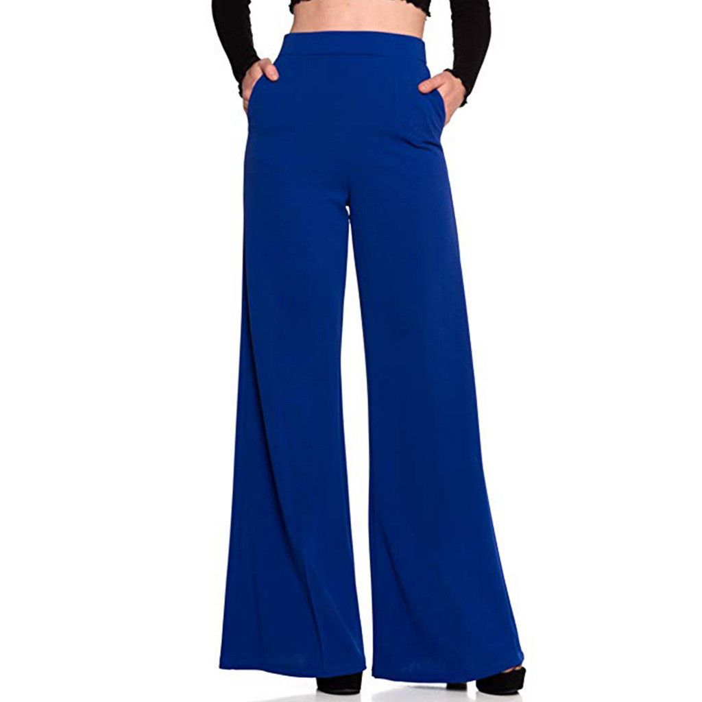High Waist Wide Leg Pants Women Fashion Solid Loose Wide Long Trousers Flowing Palazzo Pants Korean Style Loose Leisure Trousers(#White)