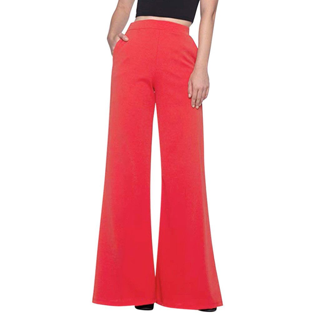 High Waist Wide Leg Pants Women Fashion Solid Loose Wide Long Trousers Flowing Palazzo Pants Korean Style Loose Leisure Trousers(#White)