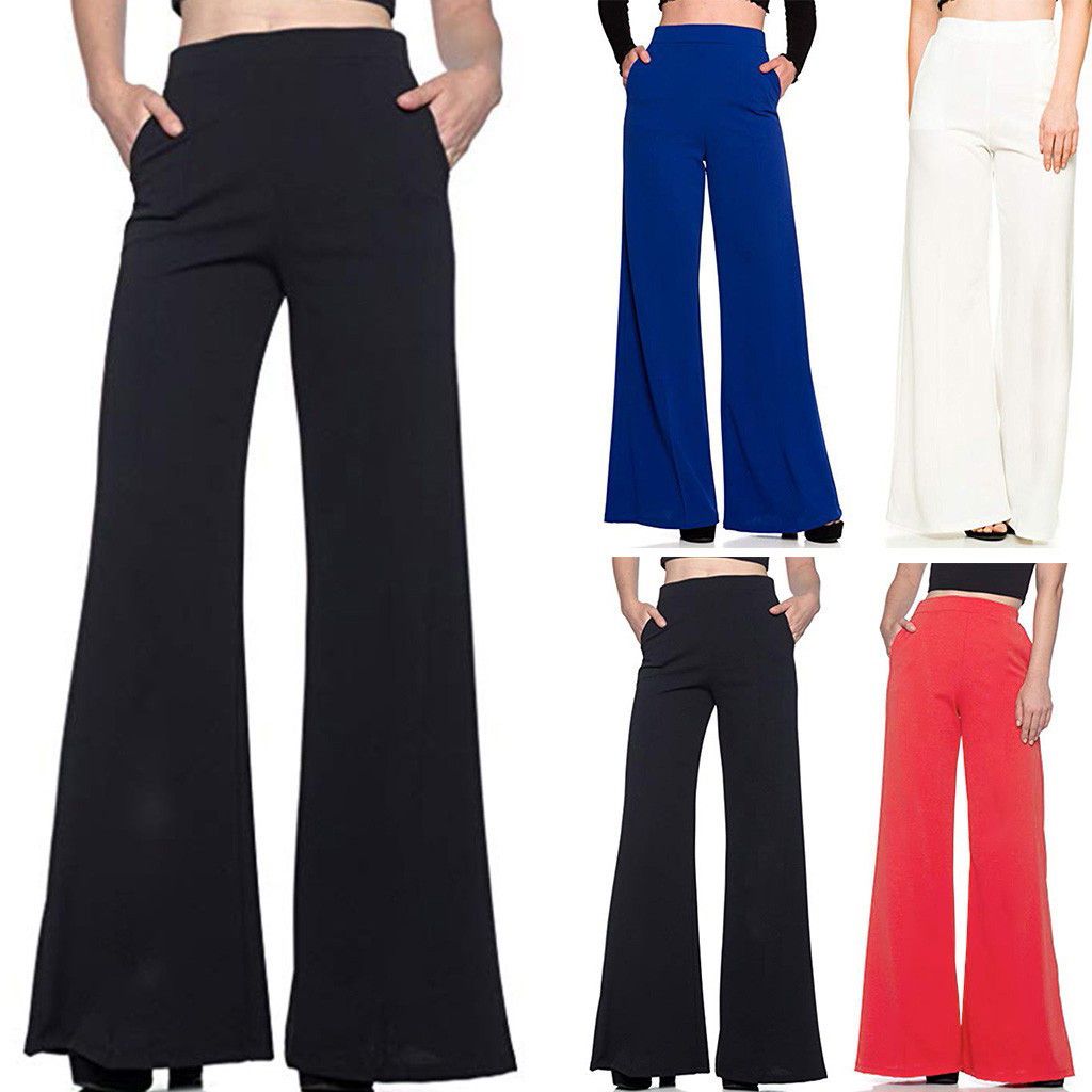High Waist Wide Leg Pants Women Fashion Solid Loose Wide Long Trousers Flowing Palazzo Pants Korean Style Loose Leisure Trousers(#White)