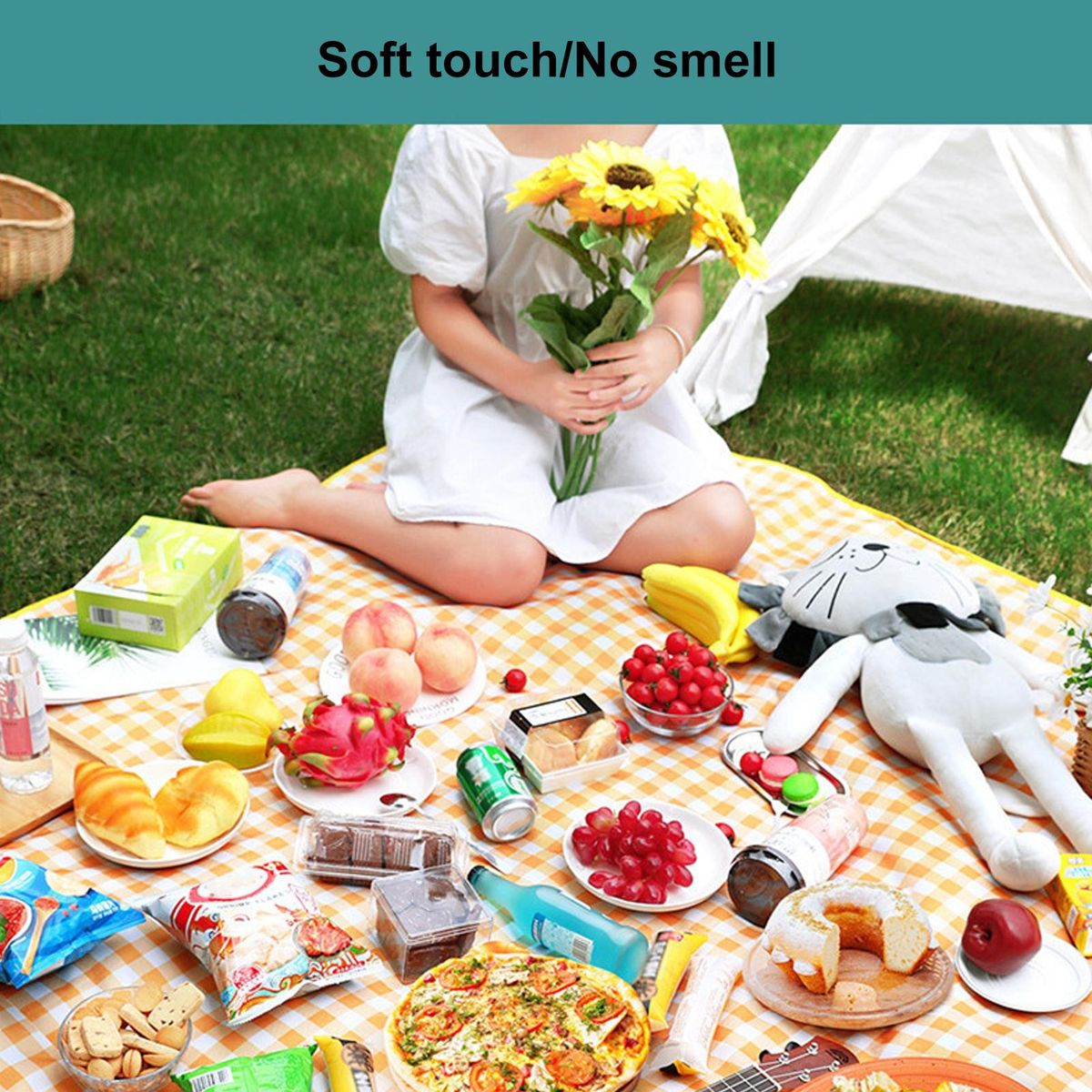 Waterproof Plaid Picnic Blanket Foldable Outdoor Mat Yellow