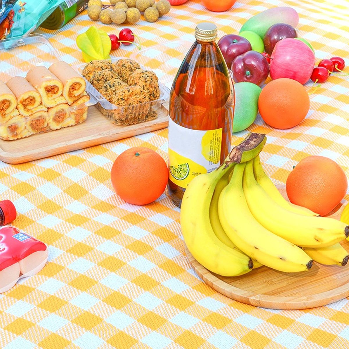 Waterproof Plaid Picnic Blanket Foldable Outdoor Mat Yellow