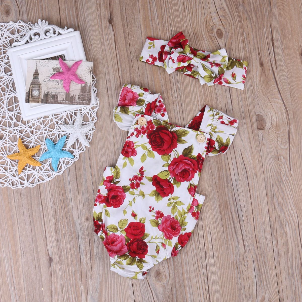 2pcs Newborn Baby Clothes Jumpsuit Toddler Romper Headband