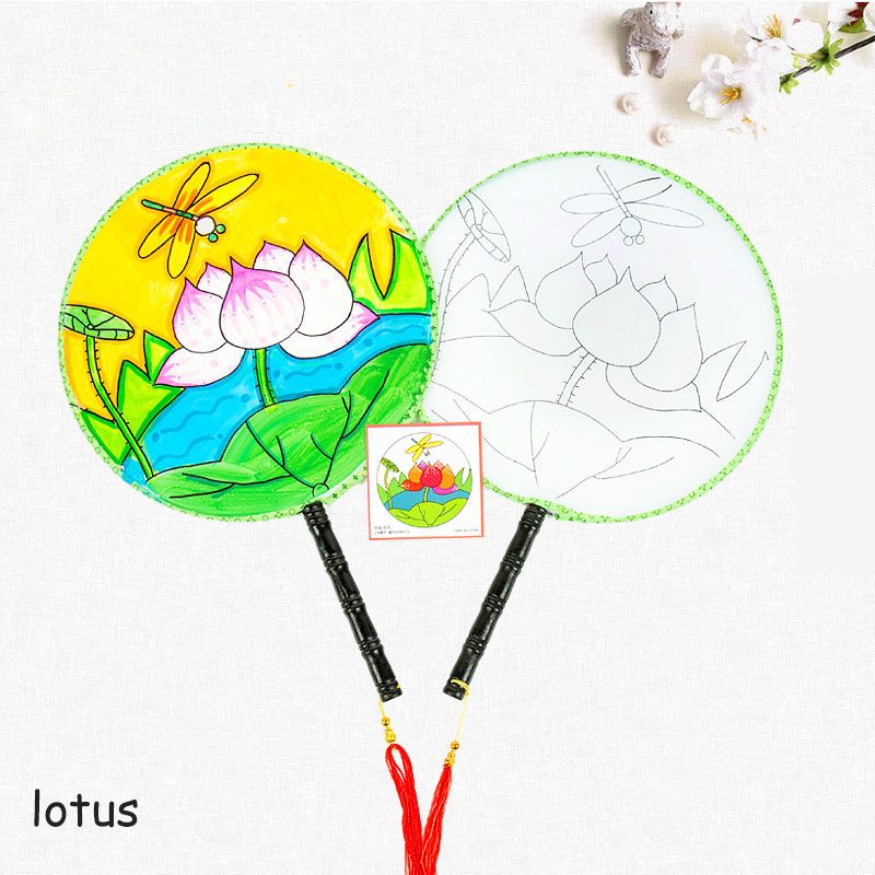 Art Creative Set Painting Fan Toy Round DIY Japanese Style Fans Materials 1 Hand-painted Silk Painted White Kindergarten