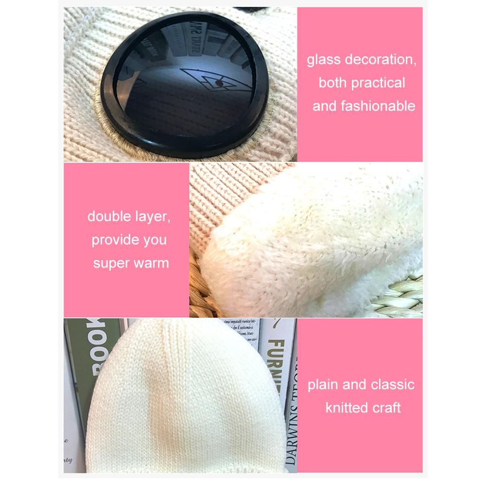 Winter Knitted Skull Hat Thickened Warm Stretchy Beanie Ski Cap Removable Glasses Plush Lining Double-use for Men Women Outdoor Activities