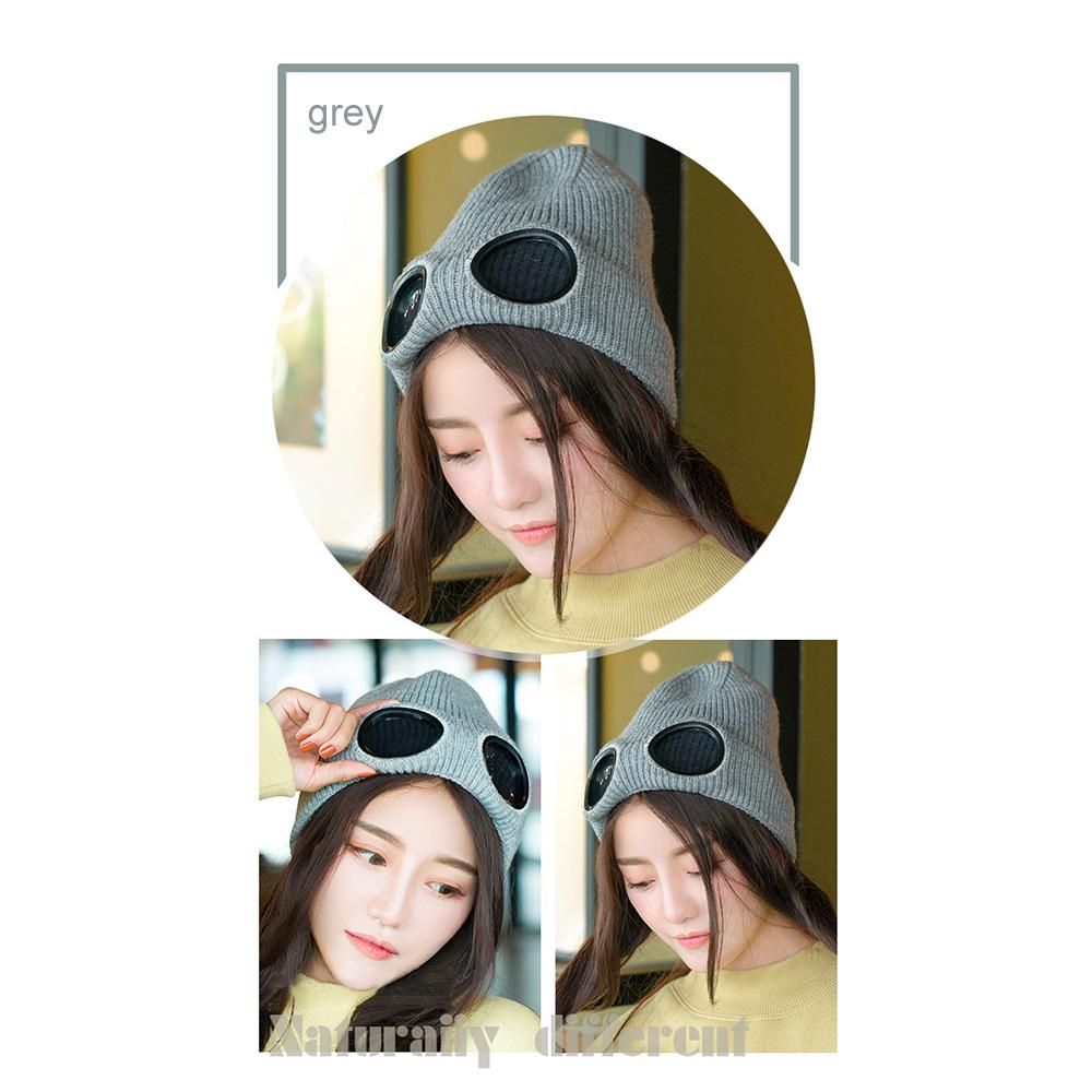 Winter Knitted Skull Hat Thickened Warm Stretchy Beanie Ski Cap Removable Glasses Plush Lining Double-use for Men Women Outdoor Activities