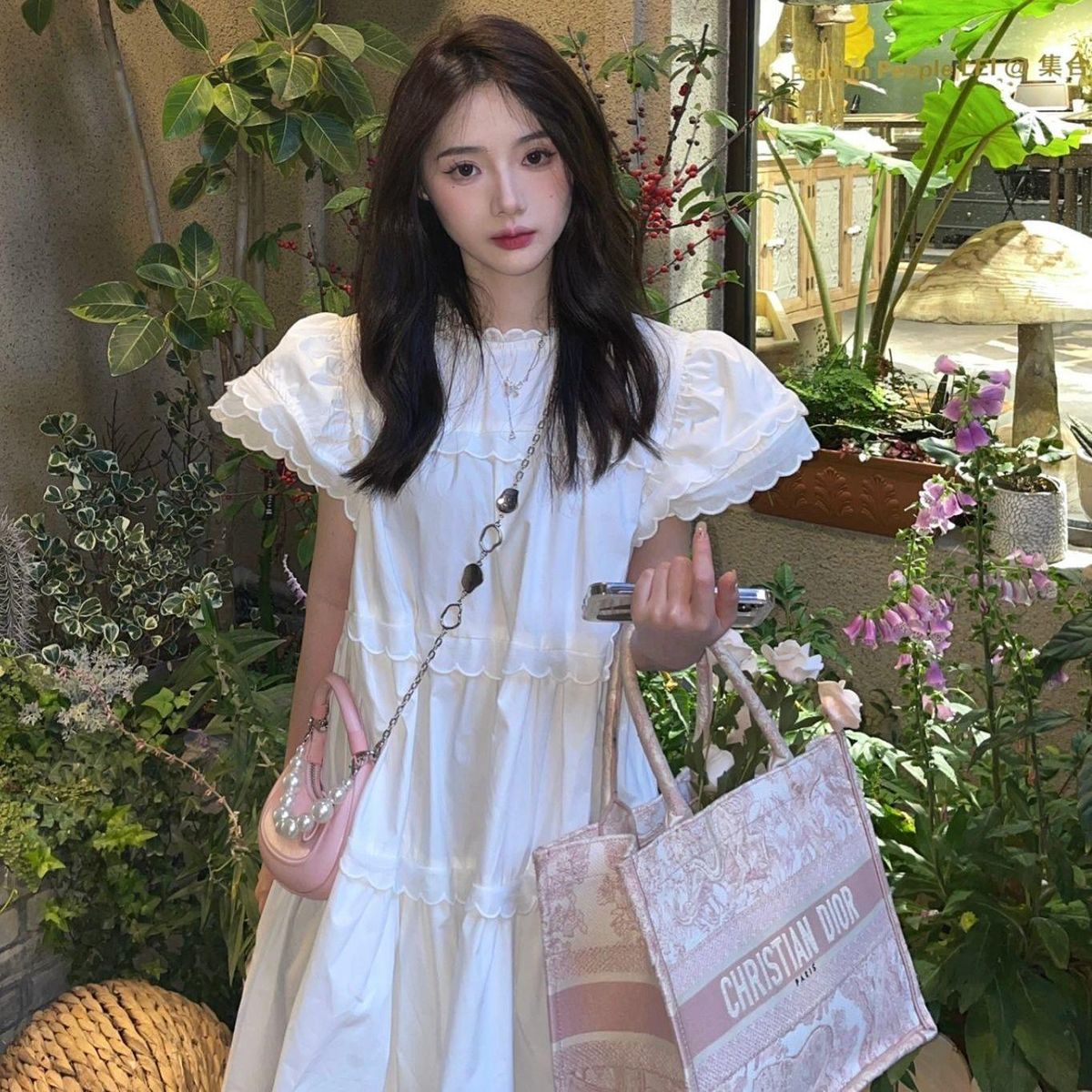 Lace Flying Sleeve Dress for Women Summer First Love Slim White Dress Design Sense Niche Sweet Cute Baby Skirt