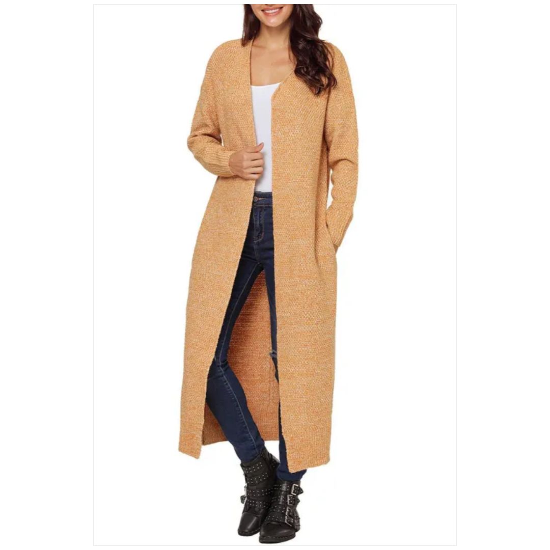 Mfed Yellow Open Front Knit Long Cardigan