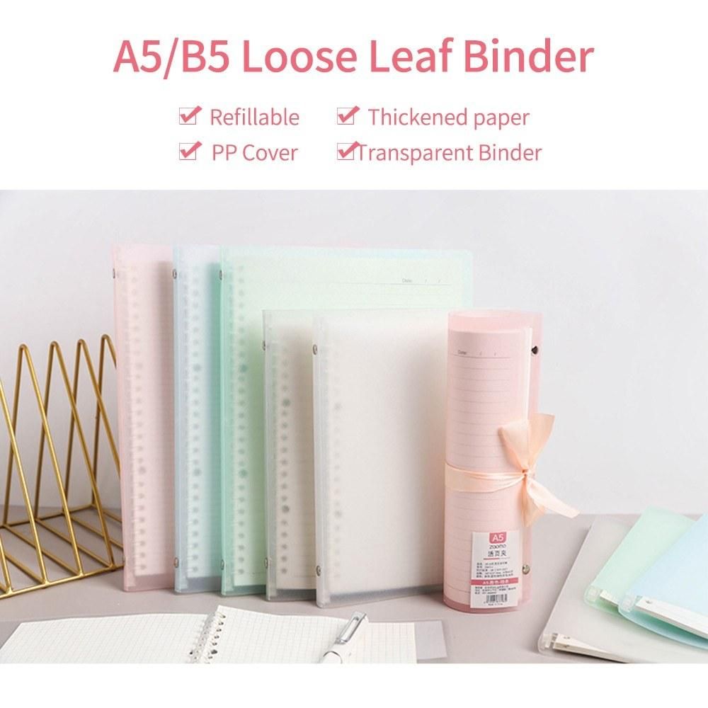 Transparent A5 Refillable Notebook 20 Rings/Holes Loose Leaf Binder Flexible Waterproof PP Cover 30 Sheets Ruled Lined Paper Refillable Binder for Office Home School Students Supplies